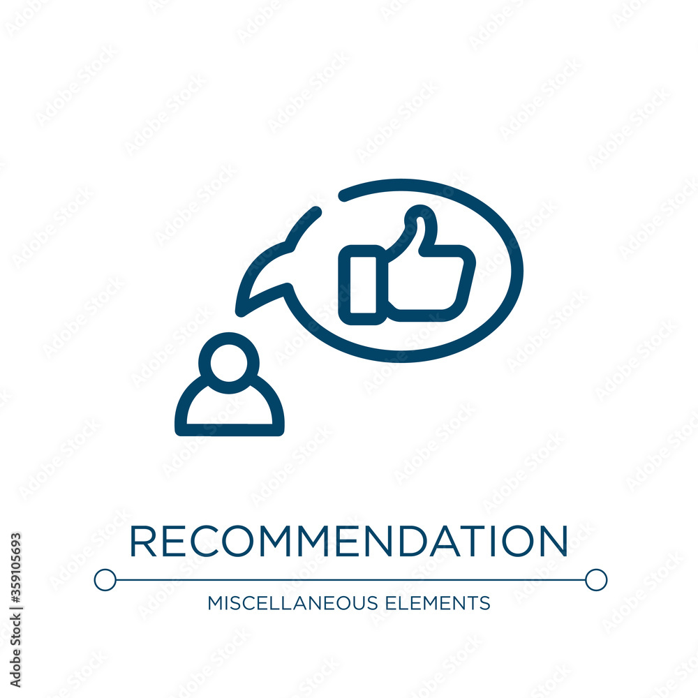 Recommendation icon. Linear vector illustration from marketing management collection. Outline recommendation icon vector. Thin line symbol for use on web and mobile apps, logo, print media.