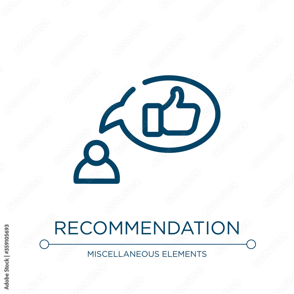Recommendation icon. Linear vector illustration from marketing management collection. Outline recommendation icon vector. Thin line symbol for use on web and mobile apps, logo, print media. Recommendation icon. Linear vector illustration from marketing management collection. Outline recommendation icon vector. Thin line symbol for use on web and mobile apps, logo, print media.