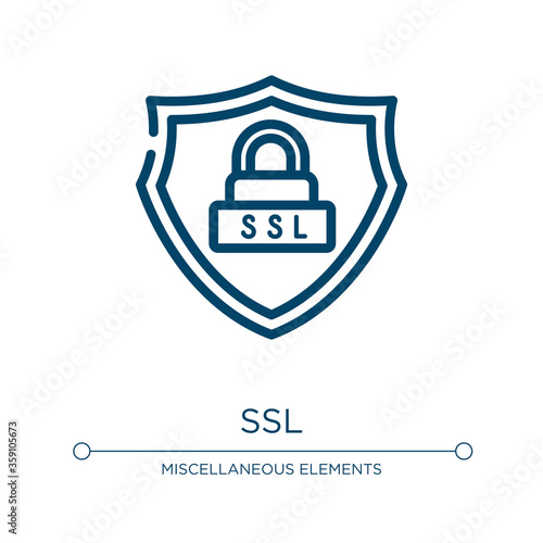 Ssl icon. Linear vector illustration from seo and marketing collection. Outline ssl icon vector. Thin line symbol for use on web and mobile apps, logo, print media.