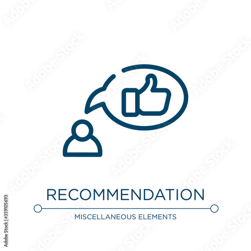 Recommendation icon. Linear vector illustration from marketing management collection. Outline recommendation icon vector. Thin line symbol for use on web and mobile apps, logo, print media.