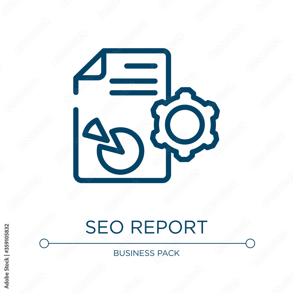 Seo report icon. Linear vector illustration from marketing and seo collection. Outline seo report icon vector. Thin line symbol for use on web and mobile apps, logo, print media. Seo report icon. Linear vector illustration from marketing and seo collection. Outline seo report icon vector. Thin line symbol for use on web and mobile apps, logo, print media.