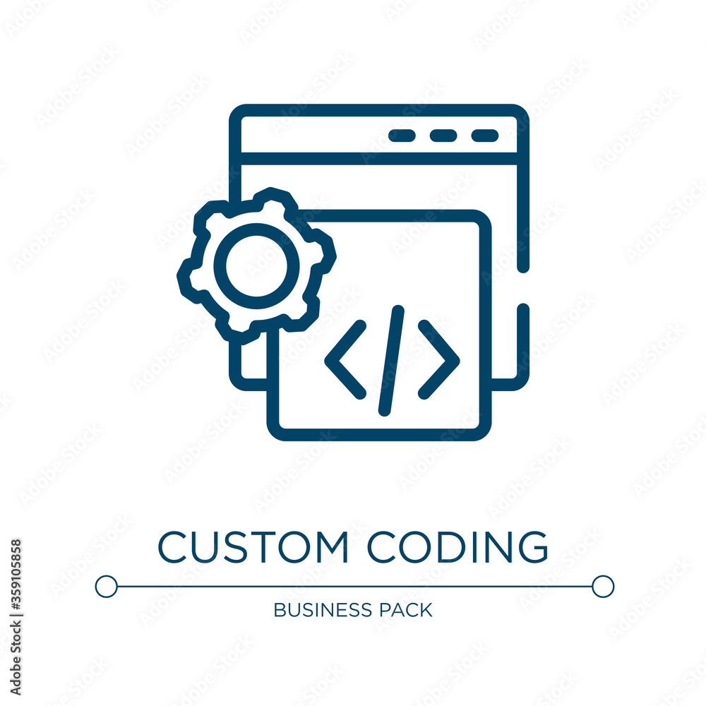 Custom coding icon. Linear vector illustration from marketing and seo collection. Outline custom coding icon vector. Thin line symbol for use on web and mobile apps, logo, print media. Custom coding icon. Linear vector illustration from marketing and seo collection. Outline custom coding icon vector. Thin line symbol for use on web and mobile apps, logo, print media.