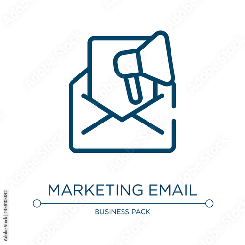 Marketing email icon. Linear vector illustration from marketing and seo collection. Outline marketing email icon vector. Thin line symbol for use on web and mobile apps, logo, print media.