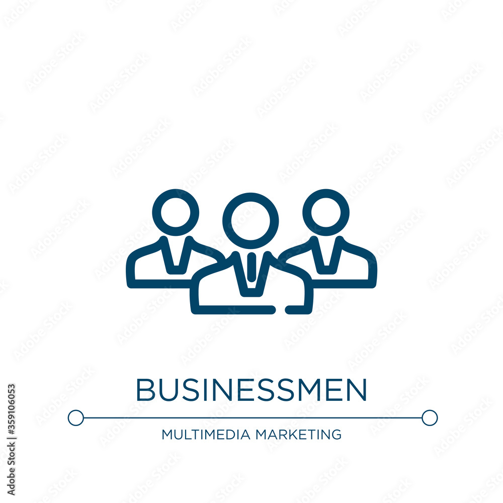 Businessmen icon. Linear vector illustration from business collection collection. Outline businessmen icon vector. Thin line symbol for use on web and mobile apps, logo, print media. Businessmen icon. Linear vector illustration from business collection collection. Outline businessmen icon vector. Thin line symbol for use on web and mobile apps, logo, print media.