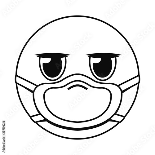 expressionless emoji with mask line style icon vector design