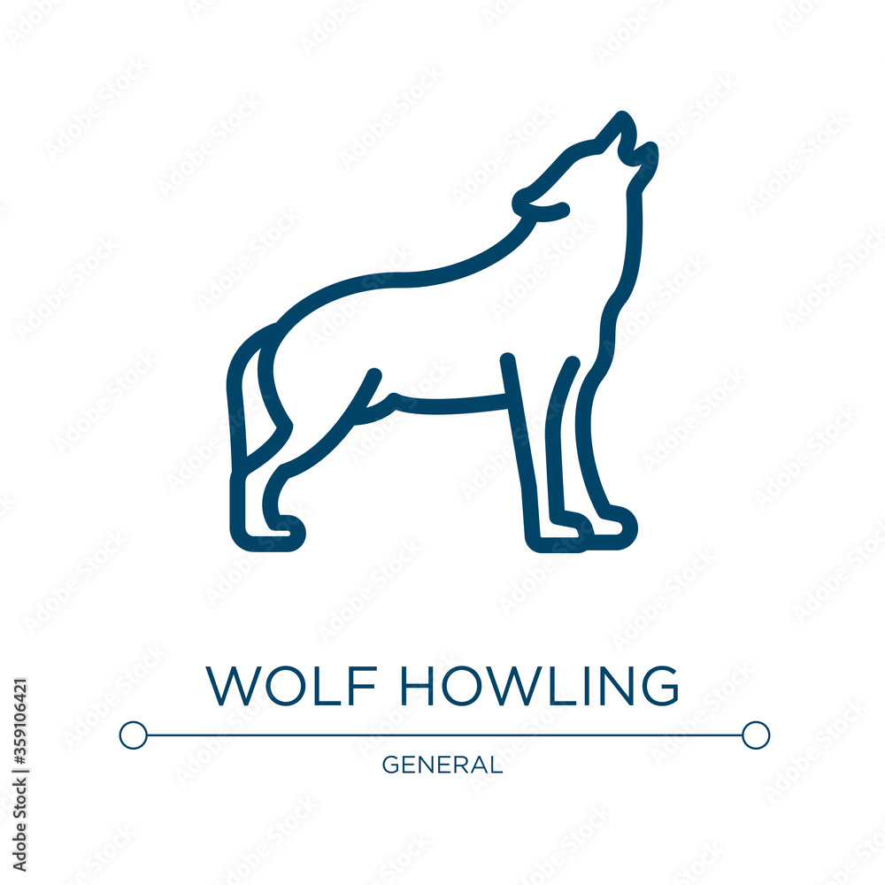 Wolf howling icon. Linear vector illustration from general collection. Outline wolf howling icon vector. Thin line symbol for use on web and mobile apps, logo, print media.