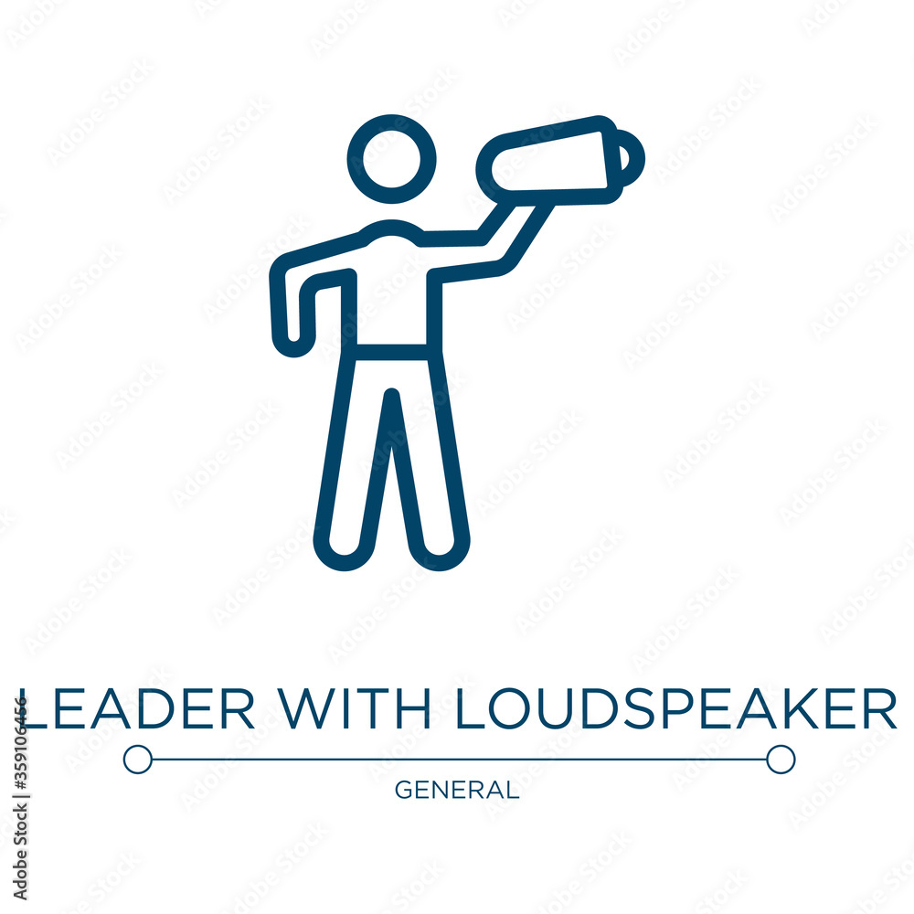 Leader with loudspeaker icon. Linear vector illustration from general collection. Outline leader with loudspeaker icon vector. Thin line symbol for use on web and mobile apps, logo, print media. Leader with loudspeaker icon. Linear vector illustration from general collection. Outline leader with loudspeaker icon vector. Thin line symbol for use on web and mobile apps, logo, print media.