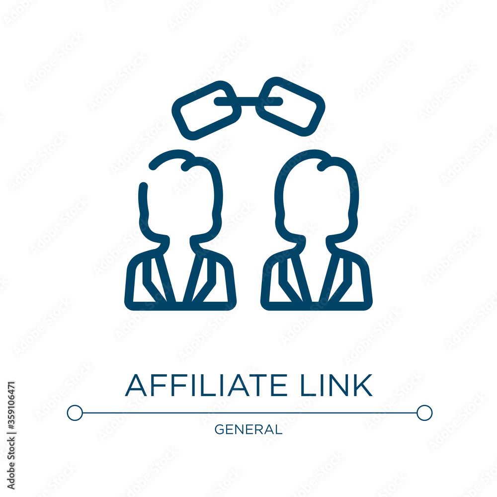 Affiliate link icon. Linear vector illustration from general collection. Outline affiliate link icon vector. Thin line symbol for use on web and mobile apps, logo, print media. Affiliate link icon. Linear vector illustration from general collection. Outline affiliate link icon vector. Thin line symbol for use on web and mobile apps, logo, print media.