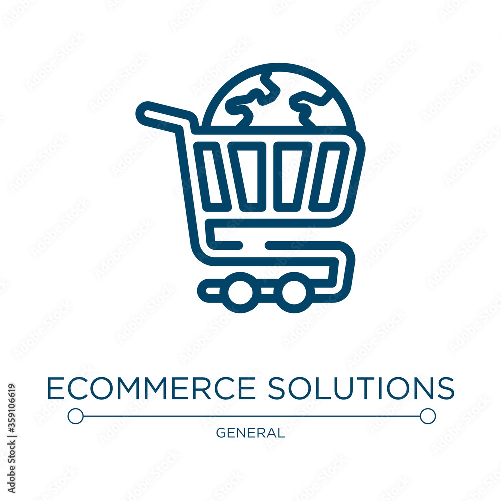 Ecommerce solutions icon. Linear vector illustration from general collection. Outline ecommerce solutions icon vector. Thin line symbol for use on web and mobile apps, logo, print media. Ecommerce solutions icon. Linear vector illustration from general collection. Outline ecommerce solutions icon vector. Thin line symbol for use on web and mobile apps, logo, print media.