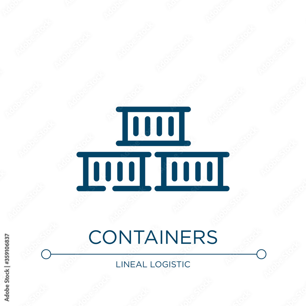 Containers icon. Linear vector illustration from global logistics collection. Outline containers icon vector. Thin line symbol for use on web and mobile apps, logo, print media.