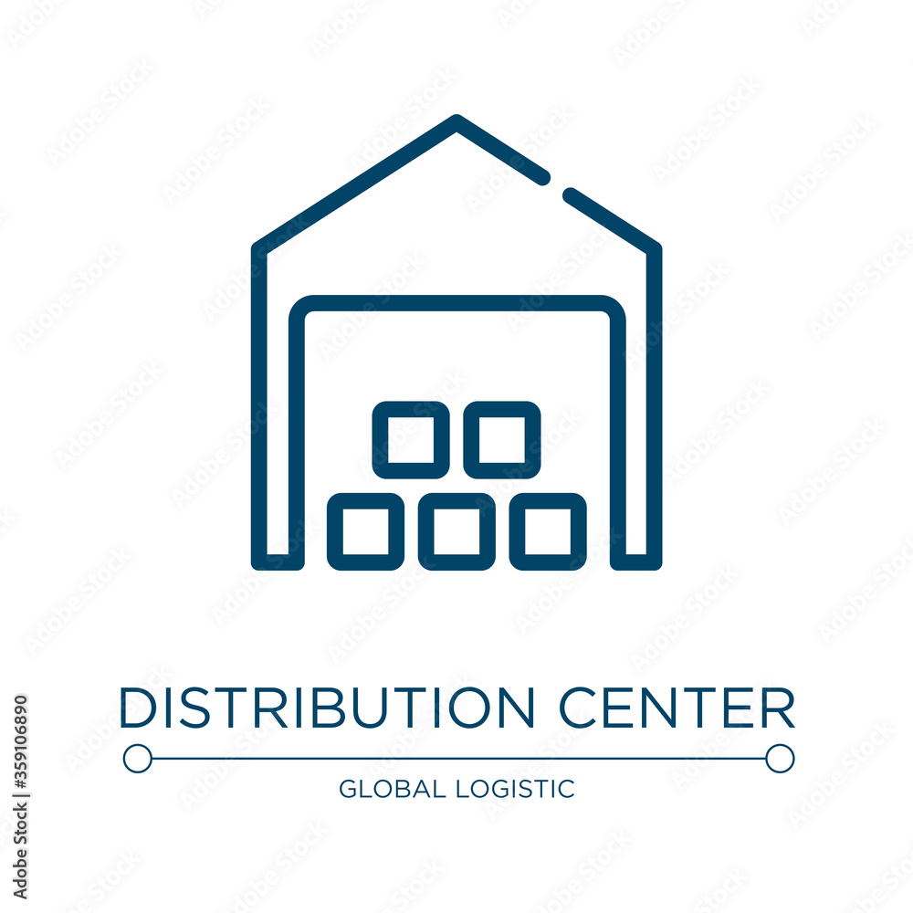 Distribution center icon. Linear vector illustration from logistics collection. Outline distribution center icon vector. Thin line symbol for use on web and mobile apps, logo, print media. Distribution center icon. Linear vector illustration from logistics collection. Outline distribution center icon vector. Thin line symbol for use on web and mobile apps, logo, print media.