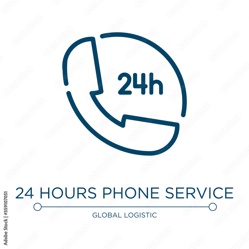 24 hours phone service icon. Linear vector illustration from logistics delivery collection. Outline 24 hours phone service icon vector. Thin line symbol for use on web and mobile apps, logo, print 24 hours phone service icon. Linear vector illustration from logistics delivery collection. Outline 24 hours phone service icon vector. Thin line symbol for use on web and mobile apps, logo, print