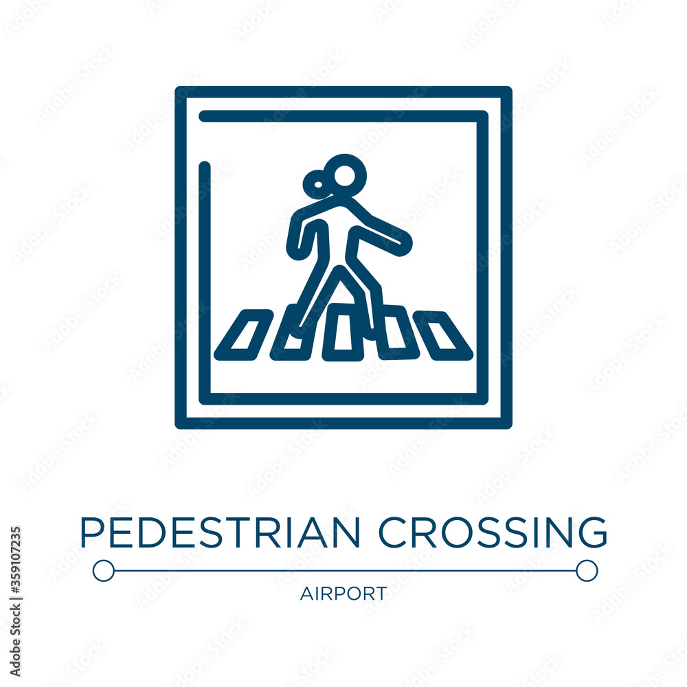 Pedestrian crossing icon. Linear vector illustration from us road signs collection. Outline pedestrian crossing icon vector. Thin line symbol for use on web and mobile apps, logo, print media. Pedestrian crossing icon. Linear vector illustration from us road signs collection. Outline pedestrian crossing icon vector. Thin line symbol for use on web and mobile apps, logo, print media.
