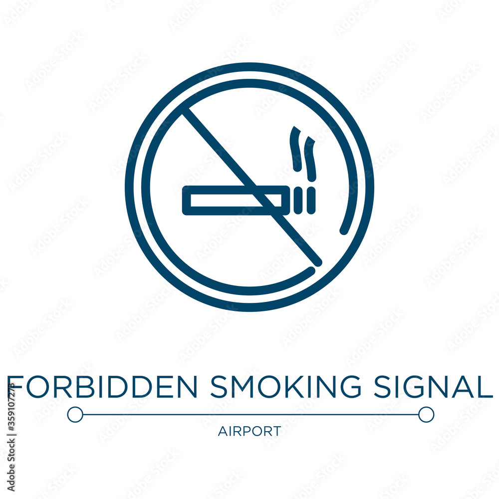Forbidden smoking signal icon. Linear vector illustration from signals set collection. Outline forbidden smoking signal icon vector. Thin line symbol for use on web and mobile apps, logo, print media. Forbidden smoking signal icon. Linear vector illustration from signals set collection. Outline forbidden smoking signal icon vector. Thin line symbol for use on web and mobile apps, logo, print media.
