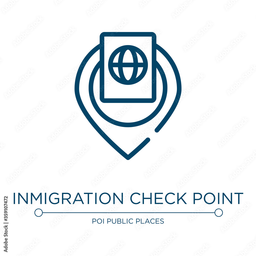 Inmigration check point icon. Linear vector illustration from indications collection. Outline inmigration check point icon vector. Thin line symbol for use on web and mobile apps, logo, print media. Inmigration check point icon. Linear vector illustration from indications collection. Outline inmigration check point icon vector. Thin line symbol for use on web and mobile apps, logo, print media.