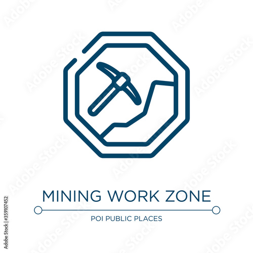 Mining work zone icon. Linear vector illustration from indications collection. Outline mining work zone icon vector. Thin line symbol for use on web and mobile apps, logo, print media.