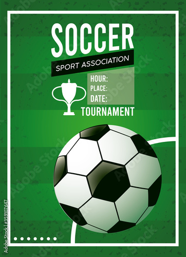 soccer league sport poster with balloon in green background © Jemastock