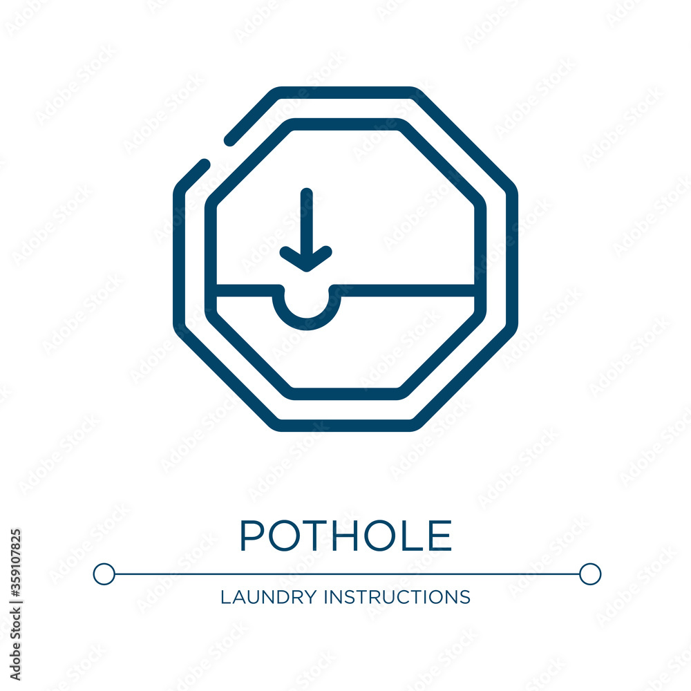 Pothole icon. Linear vector illustration from traffic signs collection. Outline pothole icon vector. Thin line symbol for use on web and mobile apps, logo, print media. Pothole icon. Linear vector illustration from traffic signs collection. Outline pothole icon vector. Thin line symbol for use on web and mobile apps, logo, print media.