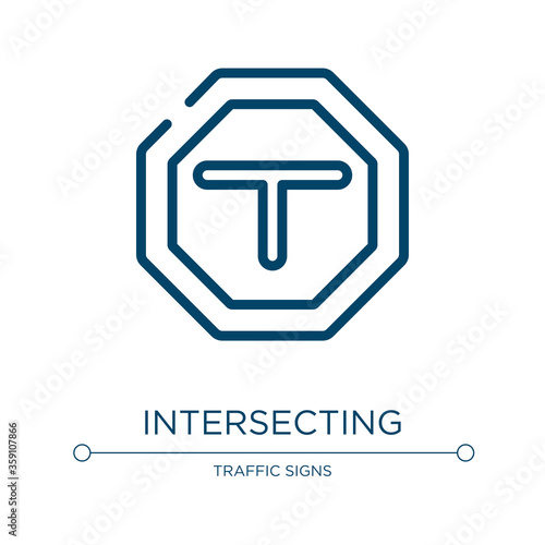 Intersecting icon. Linear vector illustration from traffic signs collection. Outline intersecting icon vector. Thin line symbol for use on web and mobile apps, logo, print media.