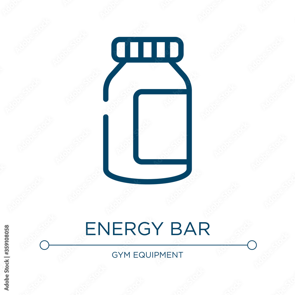 Energy bar icon. Linear vector illustration from active lifestyle collection. Outline energy bar icon vector. Thin line symbol for use on web and mobile apps, logo, print media. Energy bar icon. Linear vector illustration from active lifestyle collection. Outline energy bar icon vector. Thin line symbol for use on web and mobile apps, logo, print media.