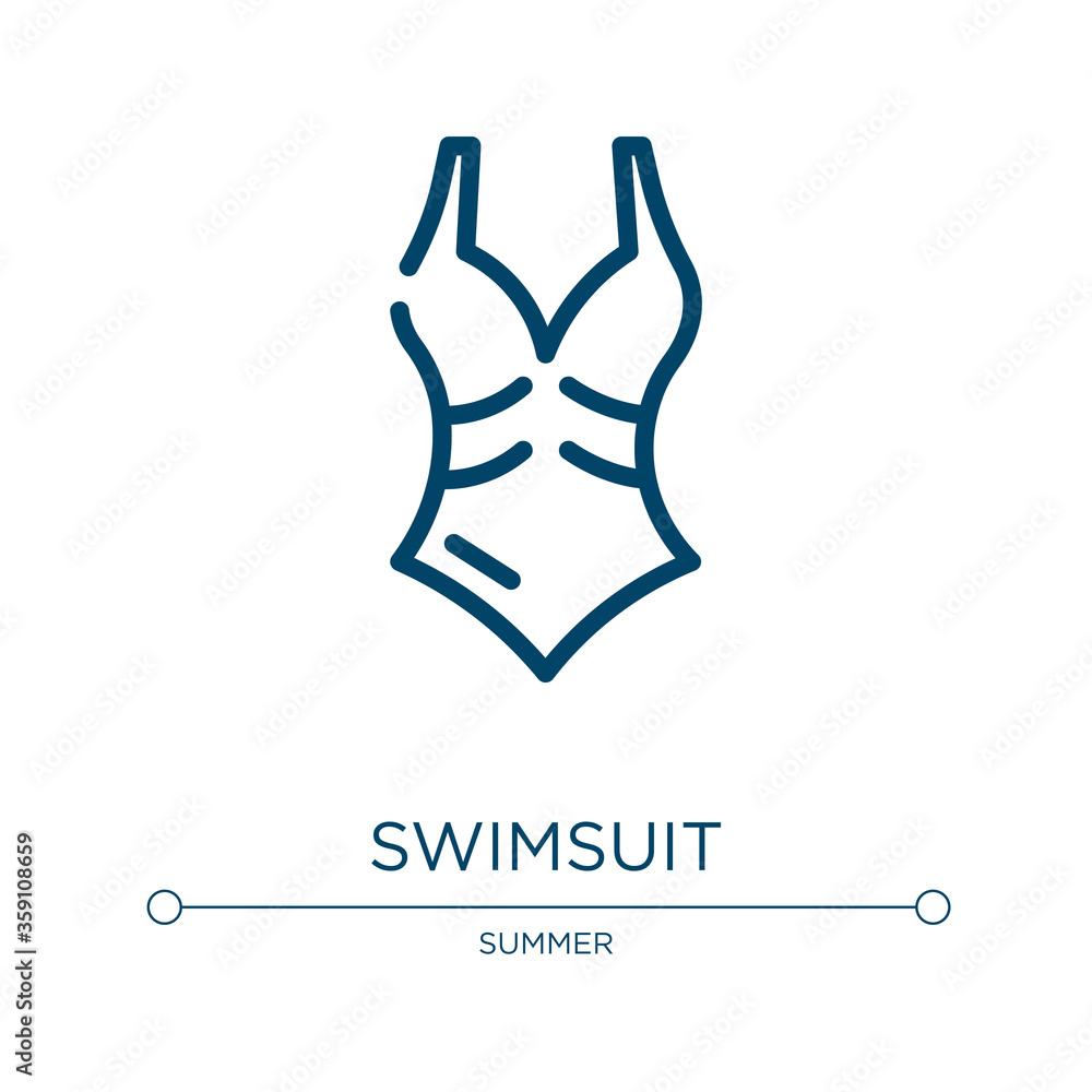 Swimsuit icon. Linear vector illustration from summer collection. Outline swimsuit icon vector. Thin line symbol for use on web and mobile apps, logo, print media. Swimsuit icon. Linear vector illustration from summer collection. Outline swimsuit icon vector. Thin line symbol for use on web and mobile apps, logo, print media.