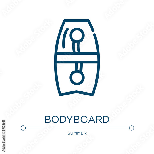 Bodyboard icon. Linear vector illustration from summer collection. Outline bodyboard icon vector. Thin line symbol for use on web and mobile apps, logo, print media.