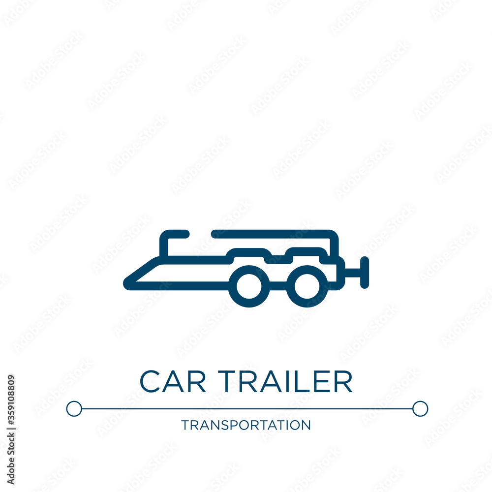 Car trailer icon. Linear vector illustration from transporters collection. Outline car trailer icon vector. Thin line symbol for use on web and mobile apps, logo, print media. Car trailer icon. Linear vector illustration from transporters collection. Outline car trailer icon vector. Thin line symbol for use on web and mobile apps, logo, print media.