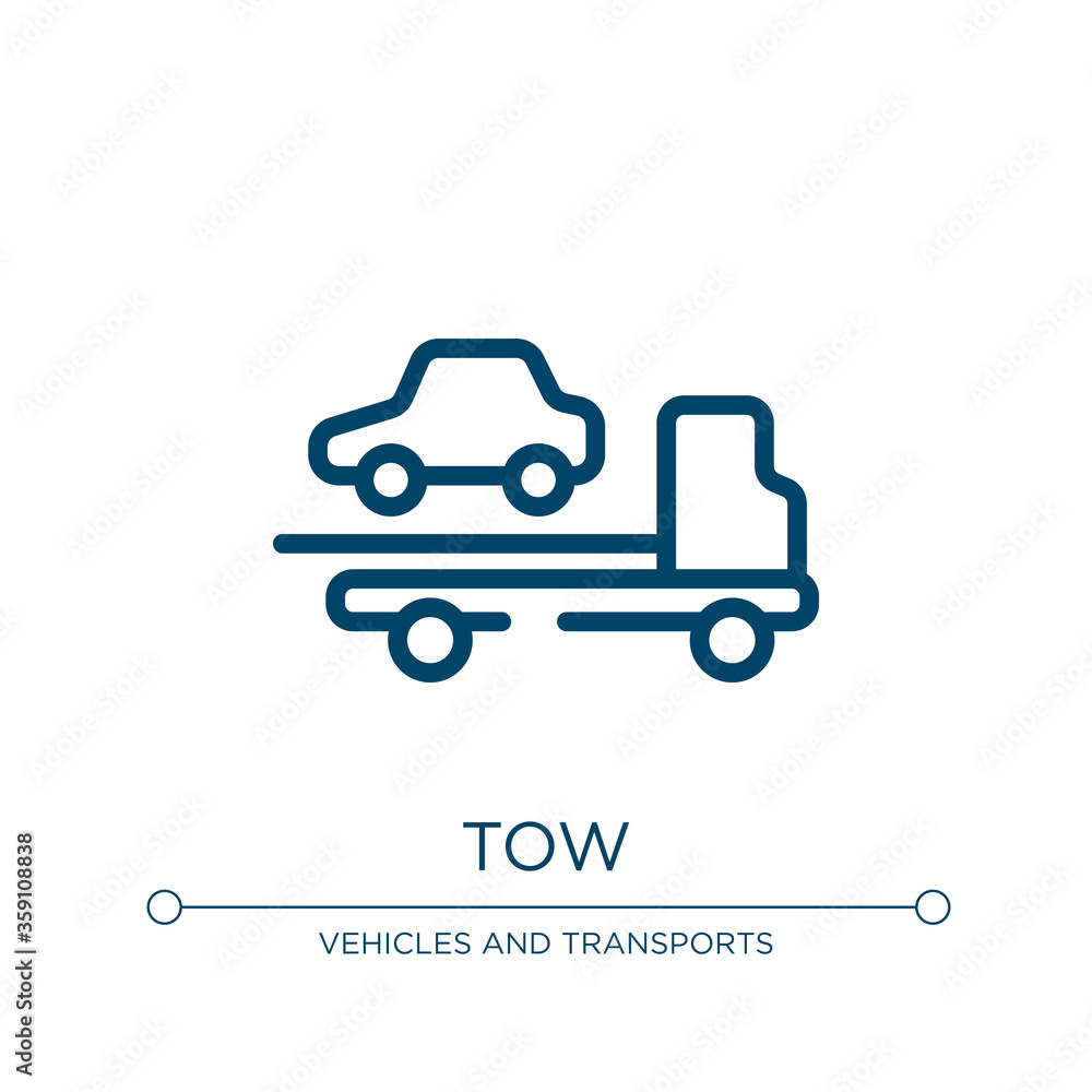 Tow icon. Linear vector illustration from vehicles and transports collection. Outline tow icon vector. Thin line symbol for use on web and mobile apps, logo, print media.