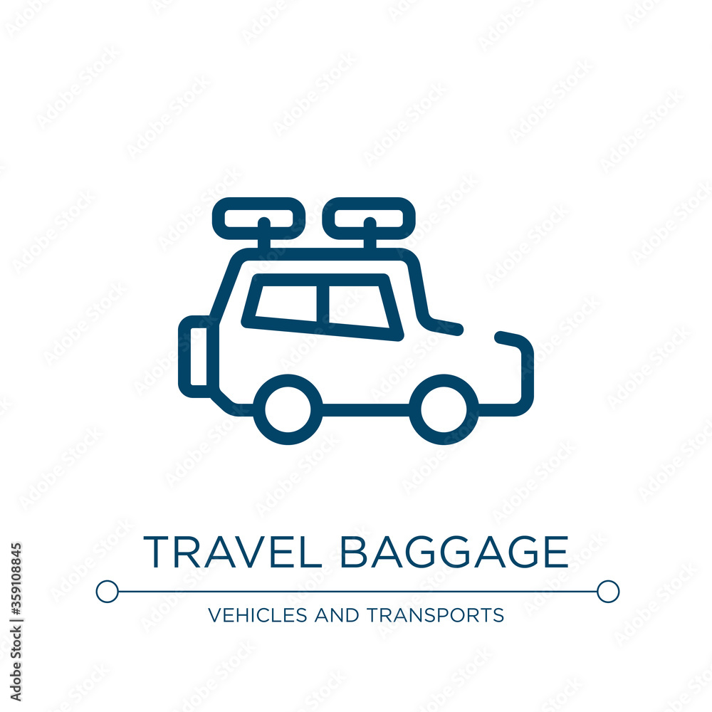 Travel baggage icon. Linear vector illustration from transport collection. Outline travel baggage icon vector. Thin line symbol for use on web and mobile apps, logo, print media. Travel baggage icon. Linear vector illustration from transport collection. Outline travel baggage icon vector. Thin line symbol for use on web and mobile apps, logo, print media.