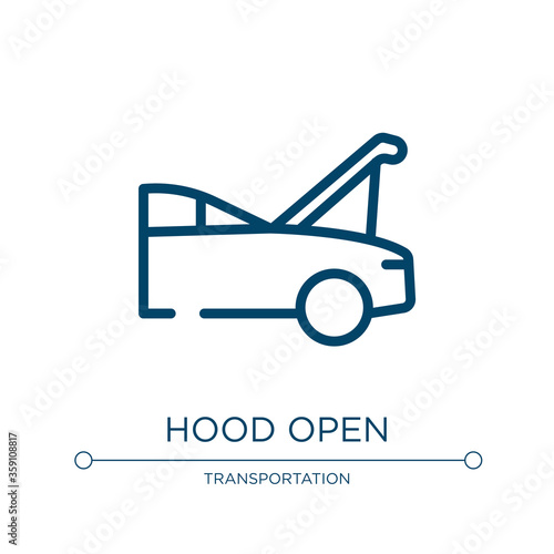 Hood open icon. Linear vector illustration from car engine collection. Outline hood open icon vector. Thin line symbol for use on web and mobile apps, logo, print media.