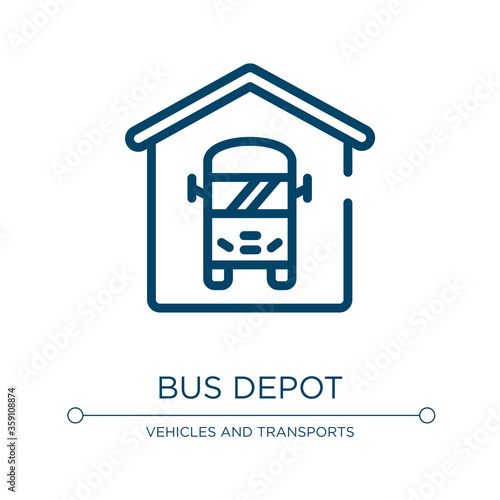 Bus depot icon. Linear vector illustration from public transportation collection. Outline bus depot icon vector. Thin line symbol for use on web and mobile apps, logo, print media.