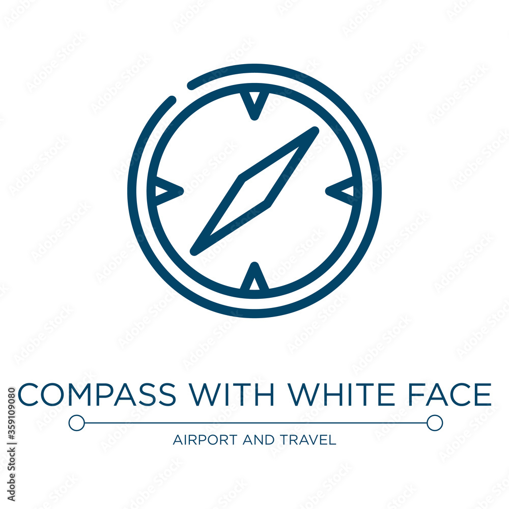 Compass with white face icon. Linear vector illustration from airport and travel collection. Outline compass with white face icon vector. Thin line symbol for use on web and mobile apps, logo, print Compass with white face icon. Linear vector illustration from airport and travel collection. Outline compass with white face icon vector. Thin line symbol for use on web and mobile apps, logo, print
