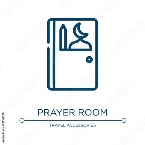 Prayer room icon. Linear vector illustration from airport collection. Outline prayer room icon vector. Thin line symbol for use on web and mobile apps, logo, print media.