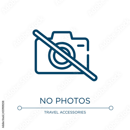 No photos icon. Linear vector illustration from airport collection. Outline no photos icon vector. Thin line symbol for use on web and mobile apps, logo, print media.