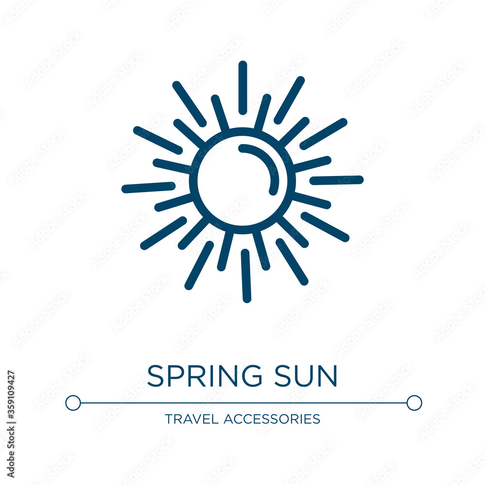 Fototapeta premium Spring sun icon. Linear vector illustration from vacation collection. Outline spring sun icon vector. Thin line symbol for use on web and mobile apps, logo, print media.
