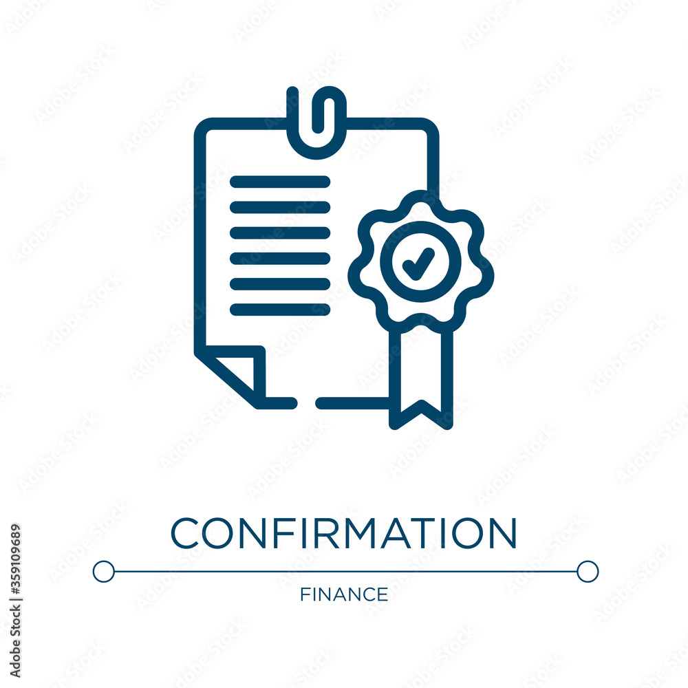 Confirmation icon. Linear vector illustration from business collection. Outline confirmation icon vector. Thin line symbol for use on web and mobile apps, logo, print media. Confirmation icon. Linear vector illustration from business collection. Outline confirmation icon vector. Thin line symbol for use on web and mobile apps, logo, print media.