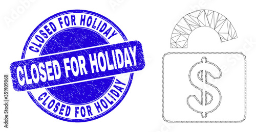 Web carcass bank lock pictogram and Closed for Holiday watermark. Blue vector round textured watermark with Closed for Holiday text.