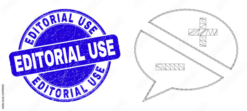 Fototapeta premium Web carcass discussion messages pictogram and Editorial Use watermark. Blue vector round textured watermark with Editorial Use caption.