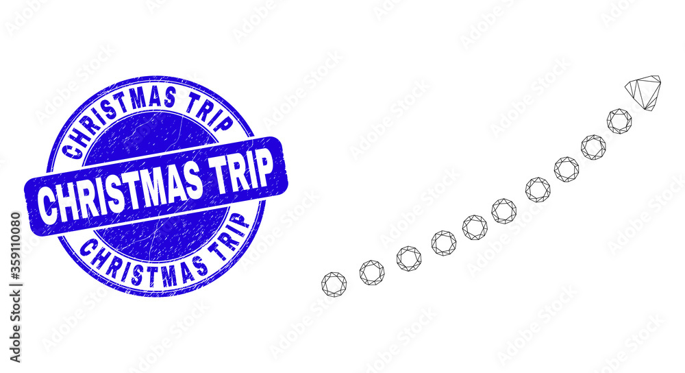 Web mesh dotted up trend arrow icon and Christmas Trip seal stamp. Blue vector rounded textured seal stamp with Christmas Trip text. Web mesh dotted up trend arrow icon and Christmas Trip seal stamp. Blue vector rounded textured seal stamp with Christmas Trip text.