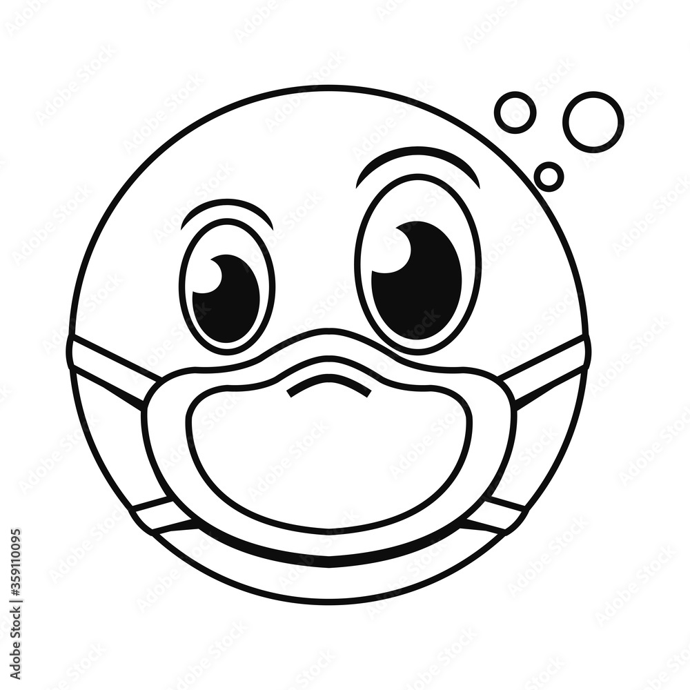 thinking emoji with mask line style icon vector design thinking emoji with mask line style icon vector design