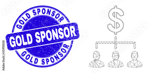 Web carcass dollar clients structure icon and Gold Sponsor stamp. Blue vector rounded scratched seal with Gold Sponsor phrase.