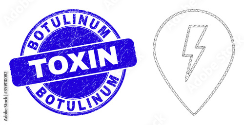 Web mesh electric map marker pictogram and Botulinum Toxin stamp. Blue vector round grunge stamp with Botulinum Toxin text.