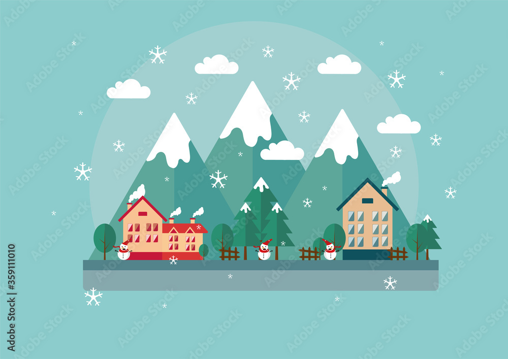 winter illustration design. Winter atmosphere in several places. Winter side city illustration 