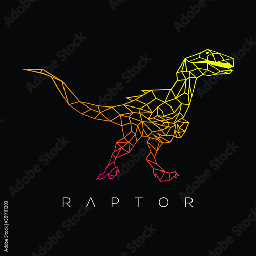 Velociraptor geometric. Vector illustration raptor dinosaur isolated on black background. Dinosaur logo icon, Design element for logo, poster, card, banner, emblem, t shirt. Vector illustration