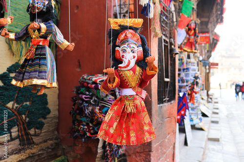 Nepalese colorful marionette puppet dolls in Kathmandu, Nepal
