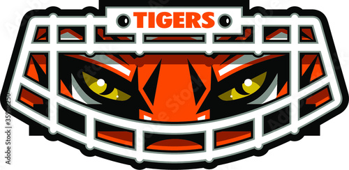 tigers football mascot face wearing facemask for school, college or league