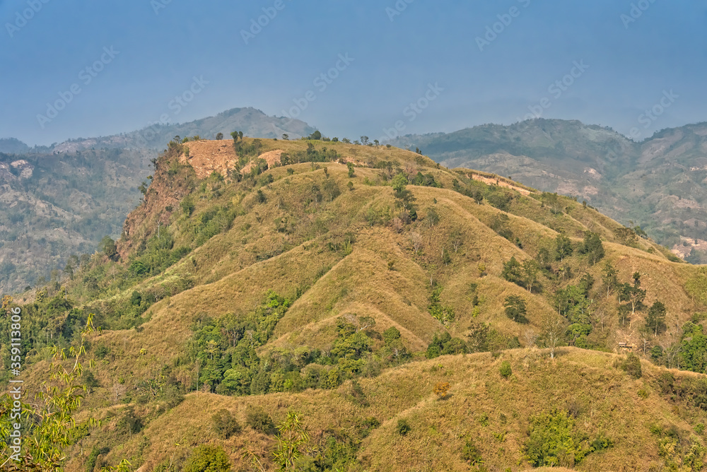 Landscape of Keokradong, Ruma, Bandarban, Chittagong, Hill tracts, Bangladesh  – February 22, 2018 – 3,235-feet high peak, thought to be the tallest in the country, with a shelter & marker at the top