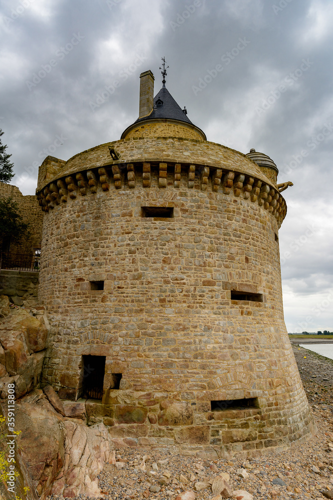 Fortification of the  Mont Saint-Michel, an island commune in Normandy, France. UNESCO World Heritage