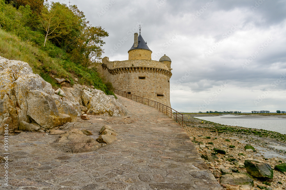 Fortification of the  Mont Saint-Michel, an island commune in Normandy, France. UNESCO World Heritage