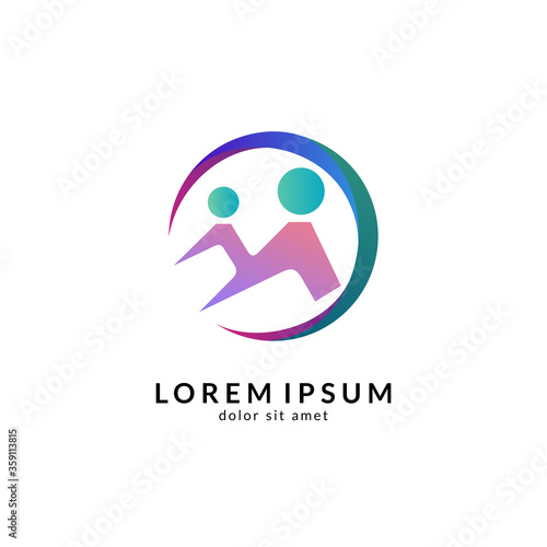 Kids care logo vector, caring children, family parenting, charity people, health care clinic, happy child play with parent